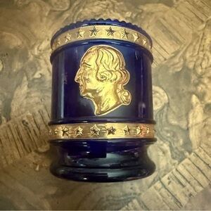 St Clair Glass Cobalt Blue with Gold Paint Bi-Centennial Tooth Pick Holder
